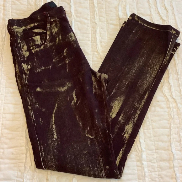 Dextee Brown & Gold 5 Pocket Jeans Sz-26 - Picture 1 of 6